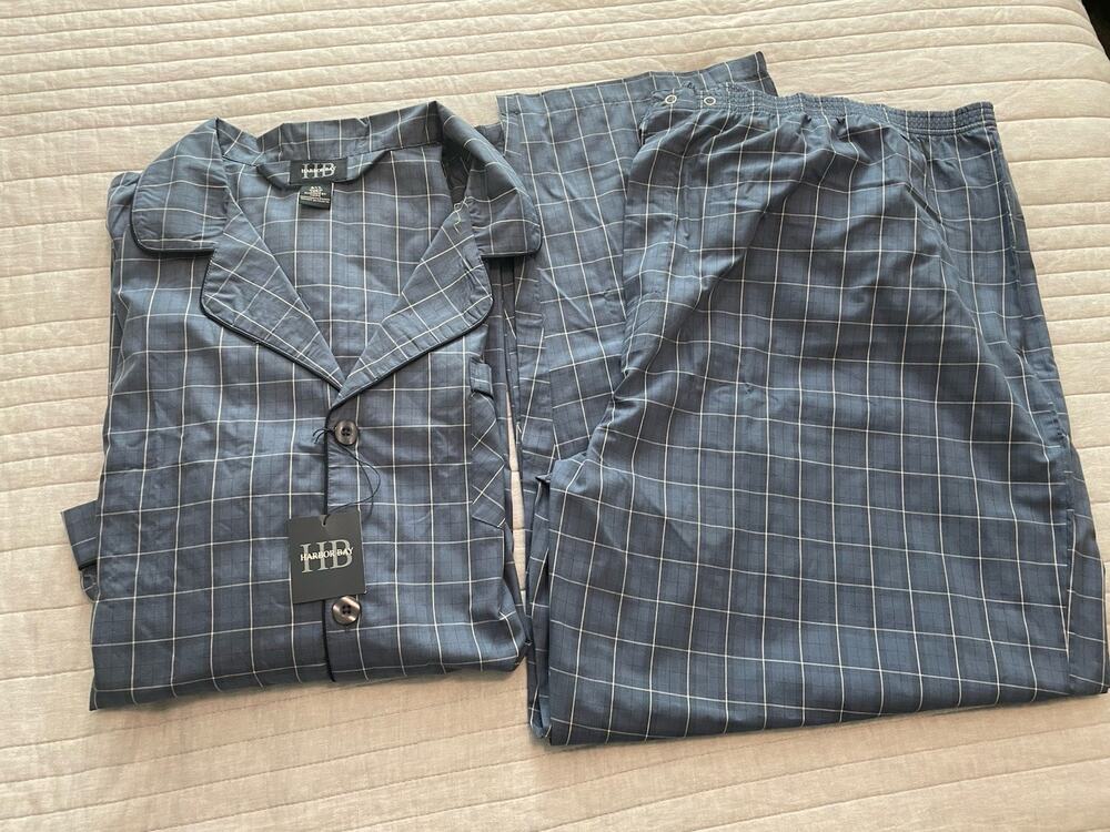 HARBOR BAY Men’s 3XL Long Sleeve Navy Blue Pajama Set Cotton Blend NWT READ A18